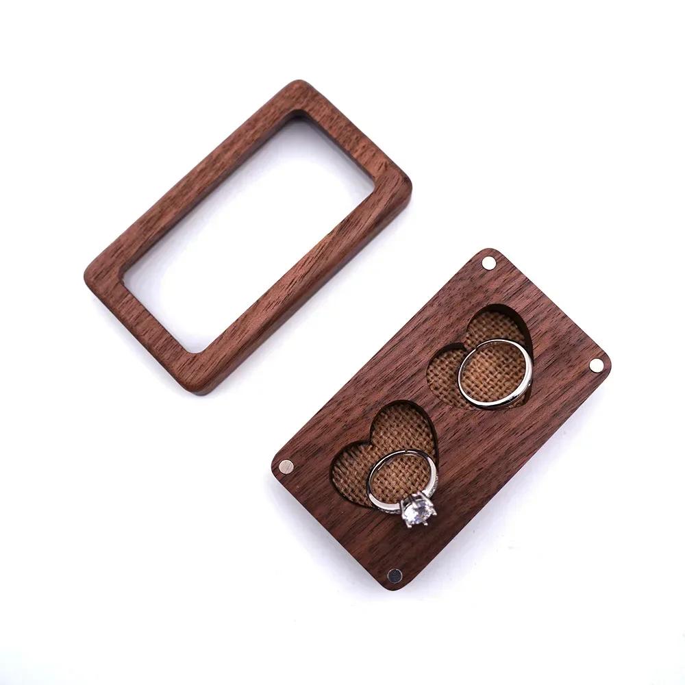 

Customized Ring Display Wooden Box Heart Shape Personalized Engraving Diamond Ring Box for Wedding and Couple Gift Holder Box Blank