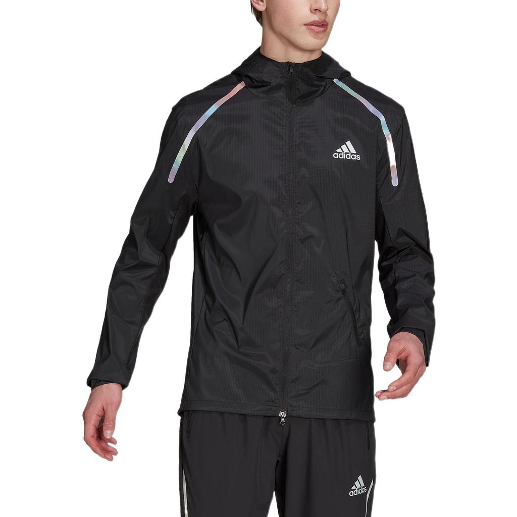 Adidas Solid Color Logo Print Sports Hooded Long Sleeve Jacket Men Outerwear Black HK5637