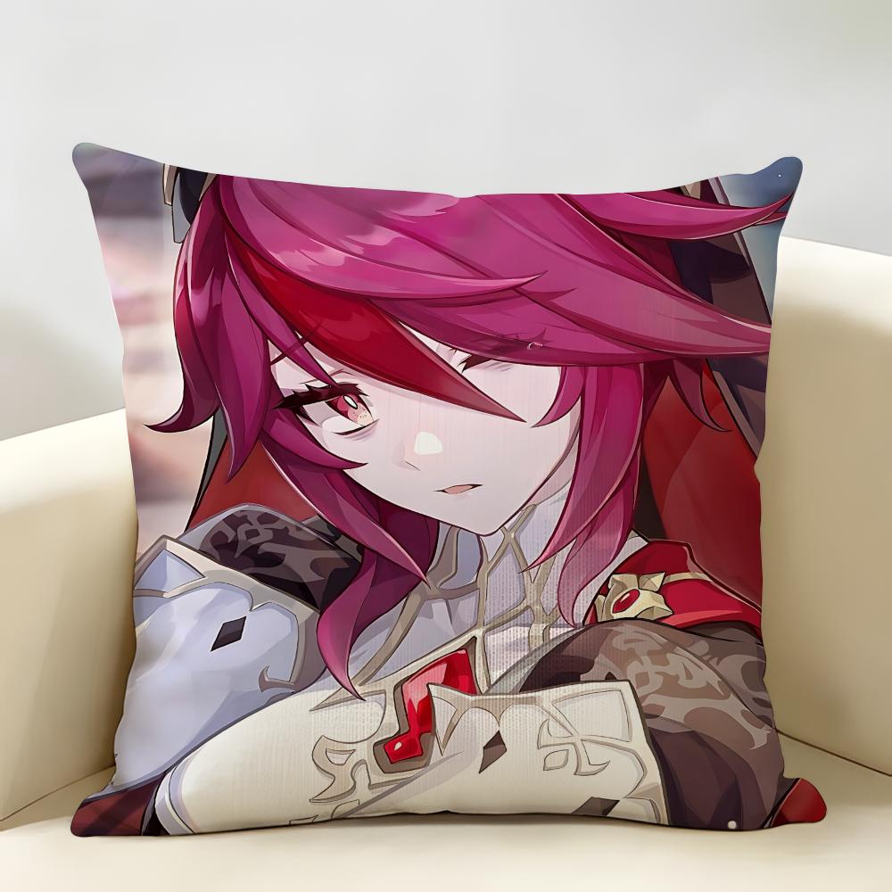 Rosaria Genshin Game Cushion Cover Natural Linen Organic Fabric DoubleSided Printing Room Sofa Decor Pillow Case