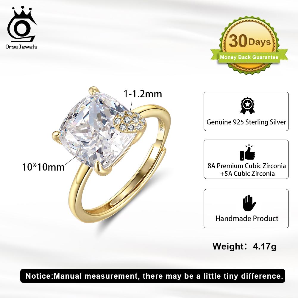 ORSA JEWELS Brilliant 925 Sterling Silver Open Ring With 8A Premium Zirconia Jewelry for Women Banquet Engagement Jewelry LZR44