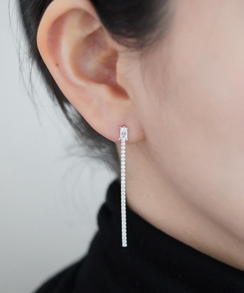 Alleun Silver 925 Cubic Tennis Chain Silver Earrings Long Drop