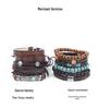 Men's Retro Ethnic Cowhide & Wood Bead Leather Bracelet Set - 11 Handmade Pieces