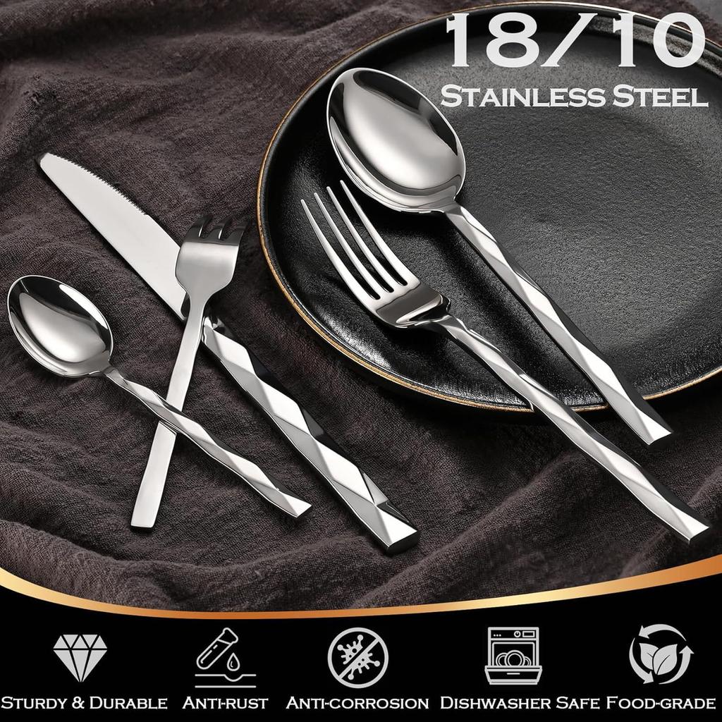 Stainless Steel Tableware,diamond Shaped Handle,dessert Spoon, Restaurant Steak Knife, Thickened Food Knife and Fork Cutlery Set