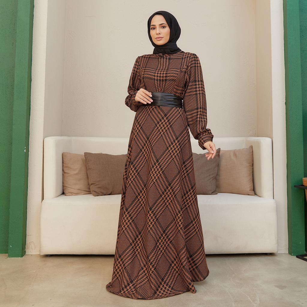Buy Belt Detailed Long Dress Women Hijab Clothing Islamic Muslim Check  Patterned Seasonal Warm Model at affordable prices  free shipping, real  reviews with photos  Joom