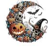 Halloween Diamond Painting Kit - Full Drill Crescent Moon Design with Pumpkin, Skull & Bat Rhinestones, DIY Craft for Beginners
