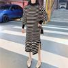 Rollkragen Gestrickte Kleid Streifen Frauen Pullover Lange Hülse Lose Split Mit Flachem Boden Kleid Pendeln Harajuku Herbst Winter