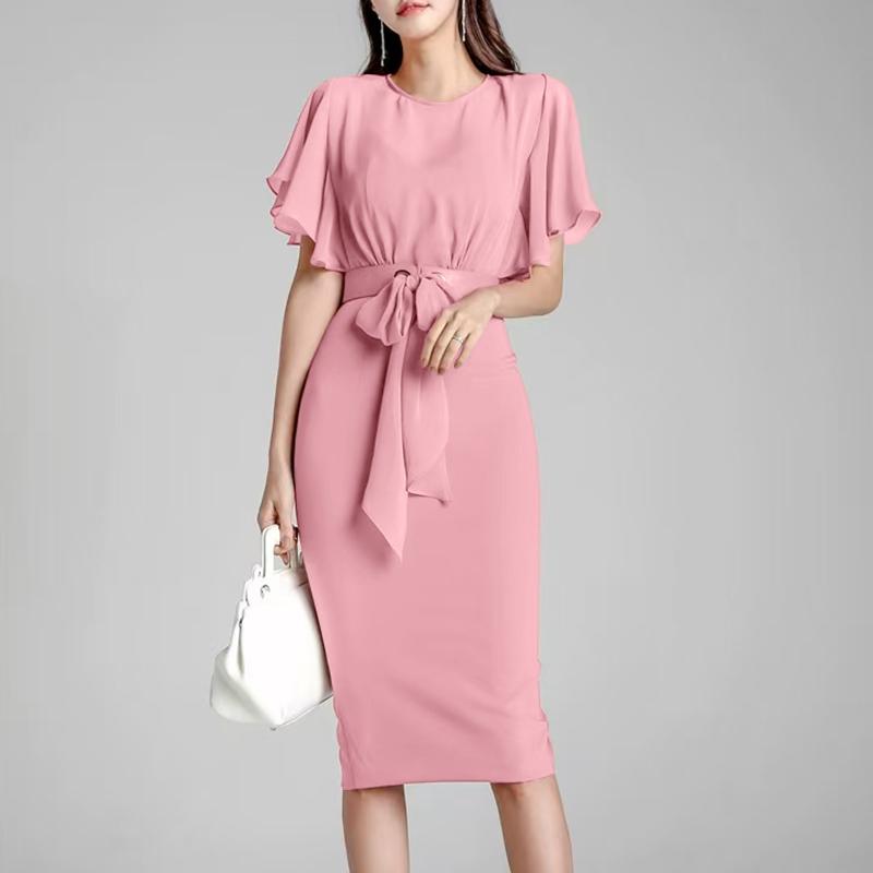 ZANZEA Women Elegant Casual Round Neck Short Sleeve Sheath Dress