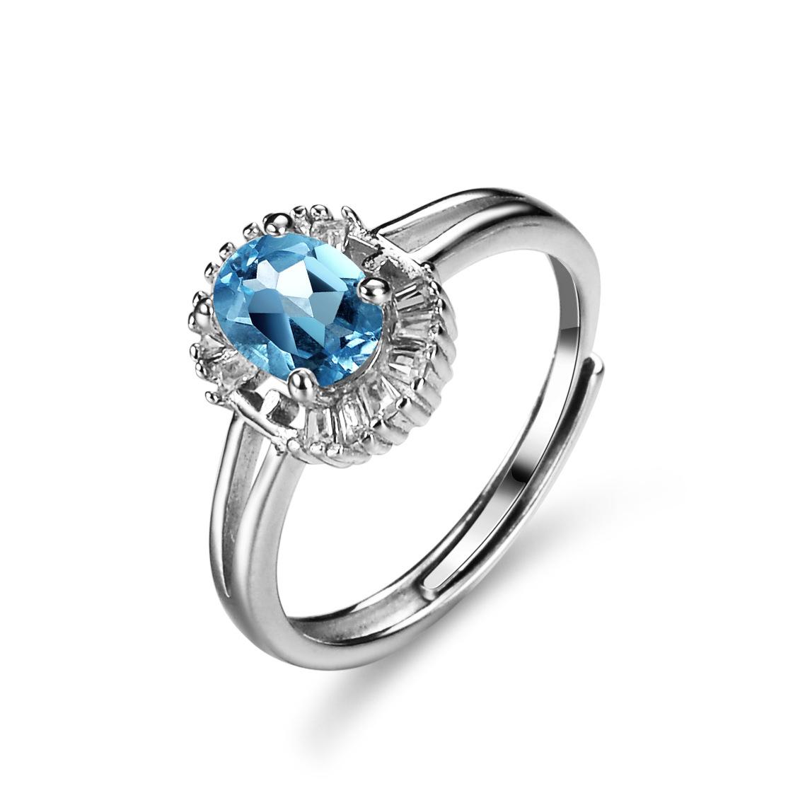 

Женское кольцо с натуральным голубым топазом и муассанитом из стерлингового серебра, 1 карат, с бриллиантами, круглая сумка в форме яйца, кольцо специальной формы для женщин Opening is adjustable