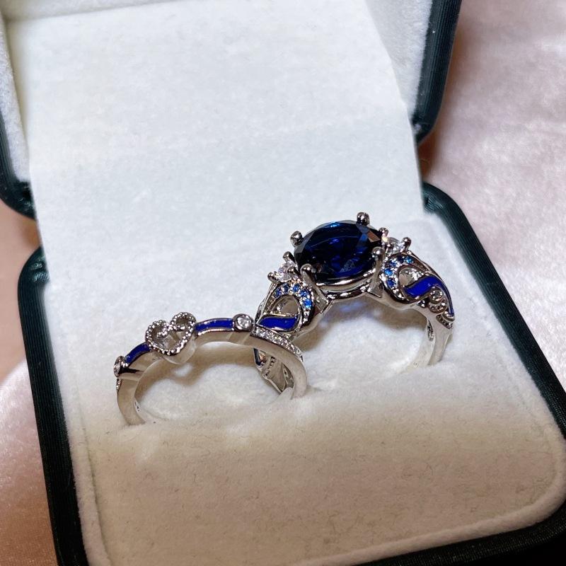 Inel Zircon European și American Inel Combinat pentru Bărbați și Femei Bijuterii Europene și Americane Inel Picurător de Adeziv Fus Albastru