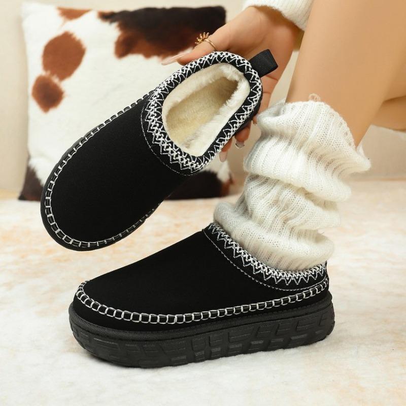 

Women s cotton shoes autumn and winter new large size round head thick sole velvet sewn shoes snow boots 36