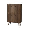 60 Cm High, Walnut-Colored Shoe Cabinet, Vertically Grooved Surface, Mid-Century Style, Suitable for Hallways, Passageways and Entrances.