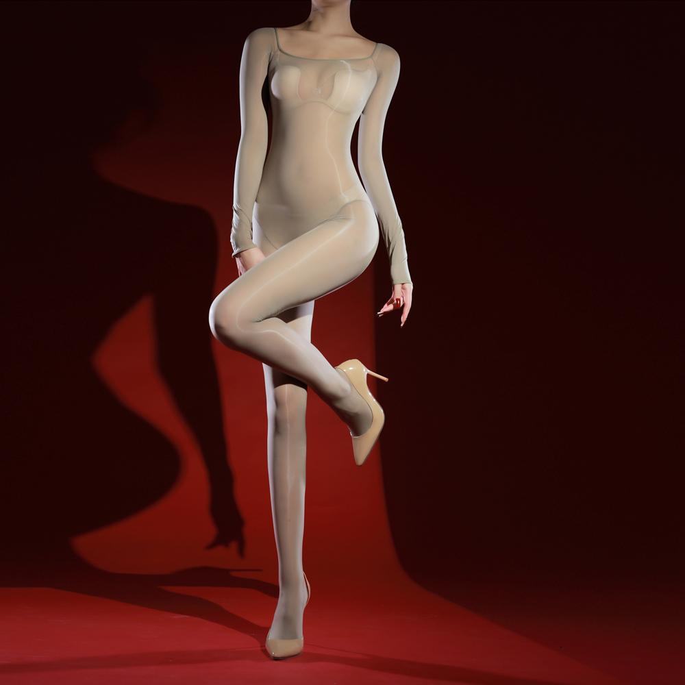 Sexy Women 5D Oil Glossy Shiny Jumpsuit Elastic Sheer See Through Bodysuit Sexy Yoga Shaper Slim Tights Maid Leotard