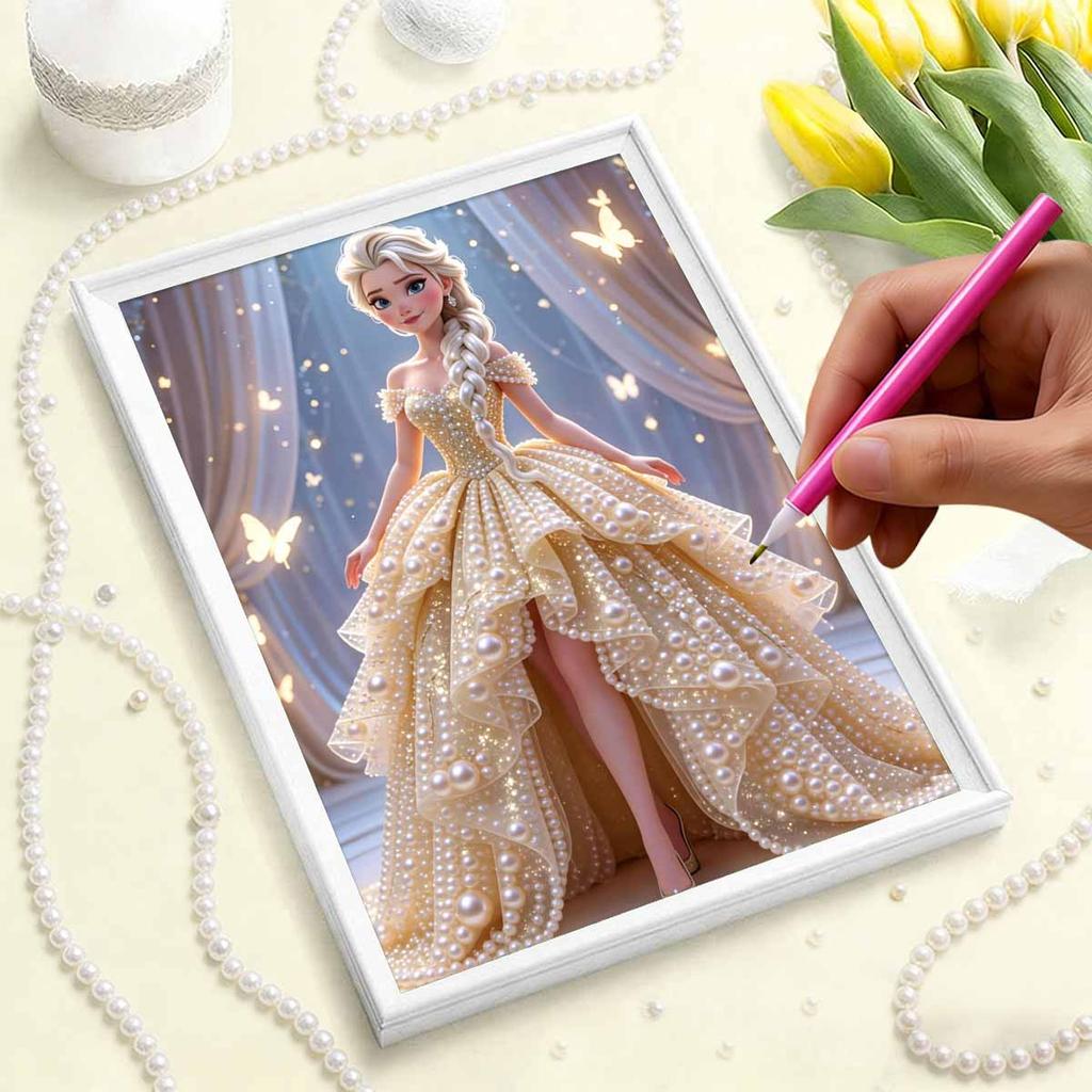 Golden Gown Butterfly Elsa New Pearl-Inlaid Frameless Art | Handmade Pearl Craft, Sheer Curtain Starry Butterfly Theme, for Elegant Romantic Decor