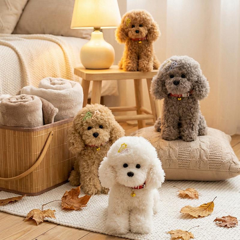 Cartoon Poodle Cute Curly Teddy Dog Plush Doll 30-40Cm Soft Sitting Collar Animal Stuffed Toy Home Decor Gift For Children