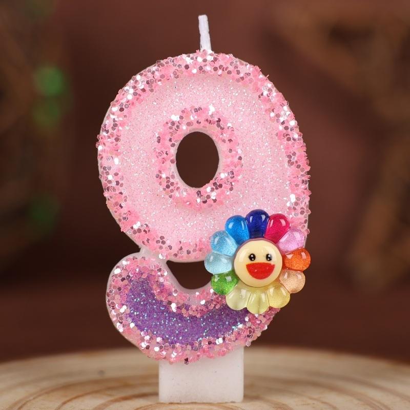

Flowers Handmade Numbers Birthday Candles Cake Decoration Party Festival First Year Number Candles 0-9 9