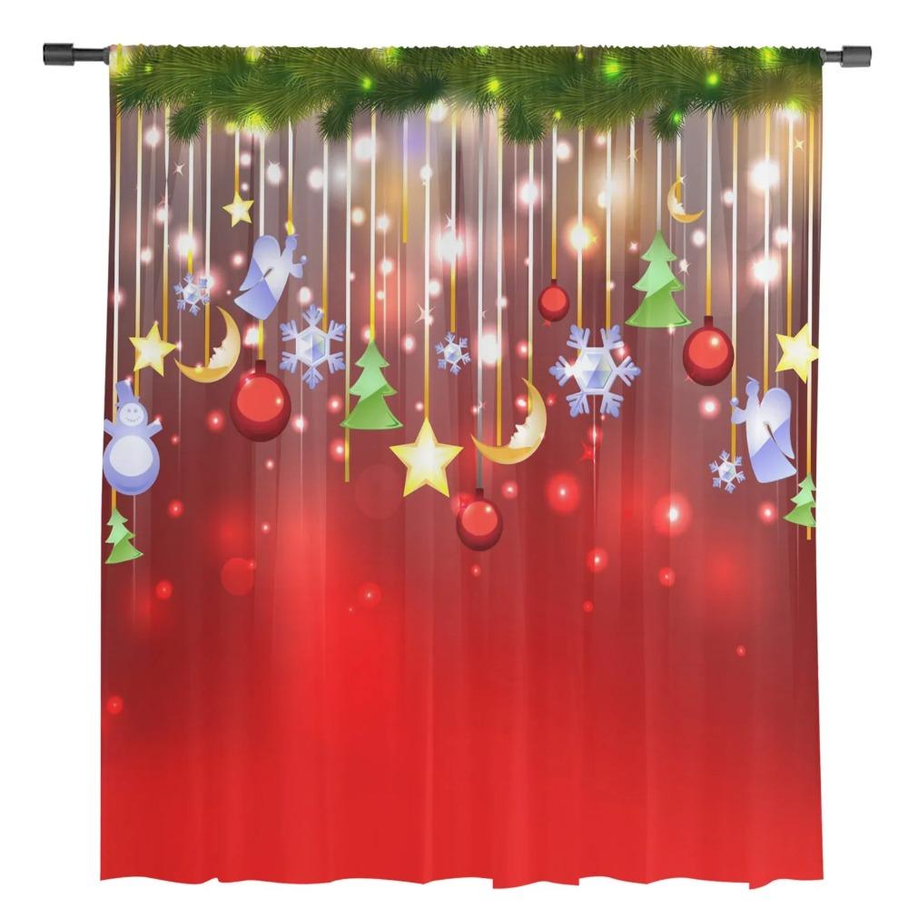 Christmas Balls Stars Snowflakes Chiffon Sheer Drapes for Living Room Bedroom Decoration Window S Curtain Curtain Panels