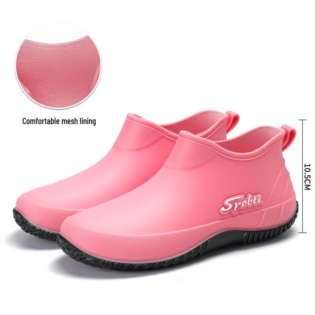 Women's Korean Style Non-slip Cotton Rain Boots - Short, Waterproof, Low-top, Fashionable with Thick Sole
