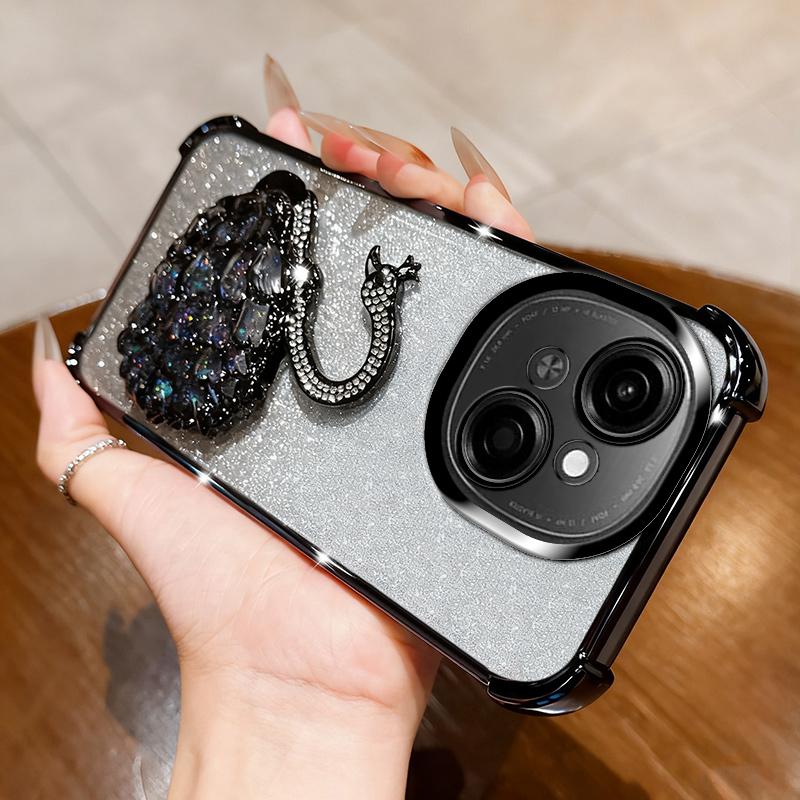 KEYSION Nárazuvzdorné pokovované TPU puzdro na telefón pre TECNO Spark Go 1 1S Go 2025 Trblietavé zdobené labuť so stojanom Zadný kryt pre Pop9 4G