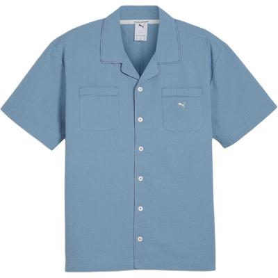 Mmq Series Solid Color Button Minimalist Casual Loose Short Sleeve Shirt Men Shirts Zen-Blue 624016-20