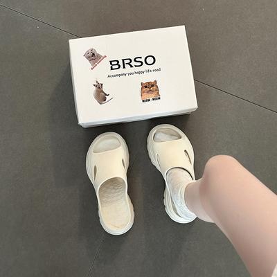Modische Sandalen schlichte dicksohlige erhöhende coole Slipper Damen Sommer koreanische Version einfarbig lässig vielseitig Strand Ein-Wort-Sandalen