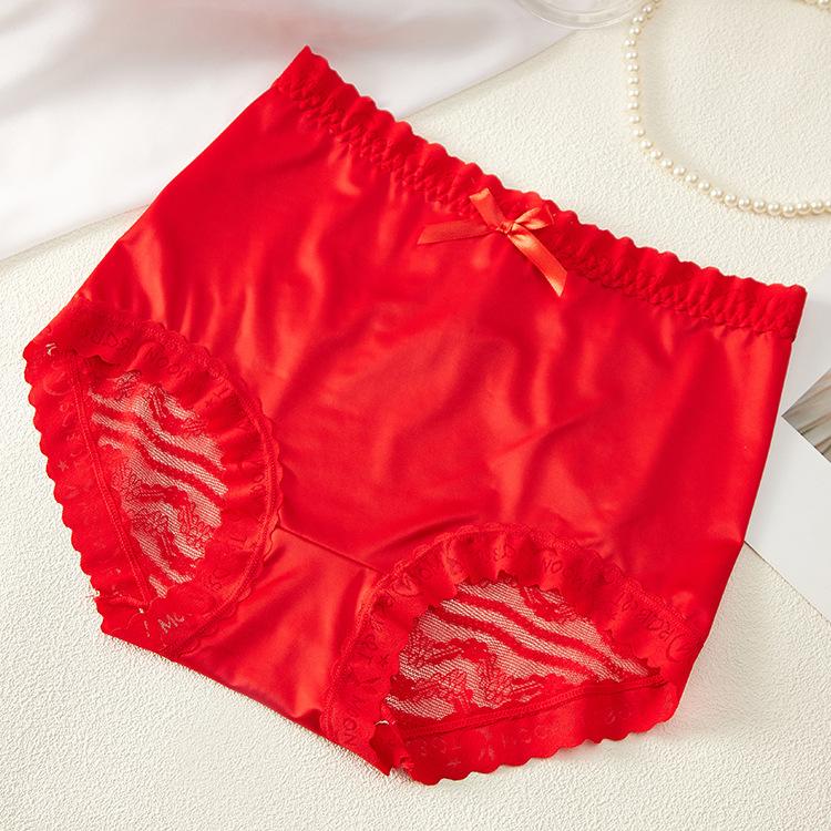 Velká velikost Dámské Letní Nový styl Sexy Průsvitné Krajkové Bez otlaků Ledové hedvábí Zvedající břicho Bokový balíček Boky Vysoký pas Trojúhelníkové kalhotky