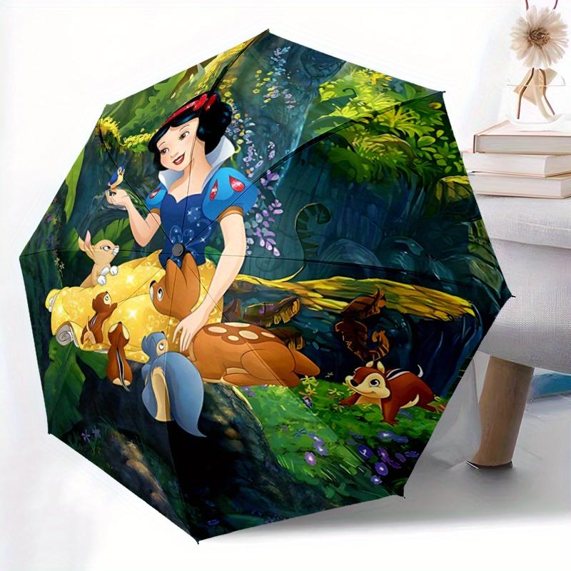 1pc Snow White and the Animals Cartoon Umbrella, Portable 3-Fold Compact Umbrella, Suitable for Camping, Hiking and Travel, Ideal Easter Bir