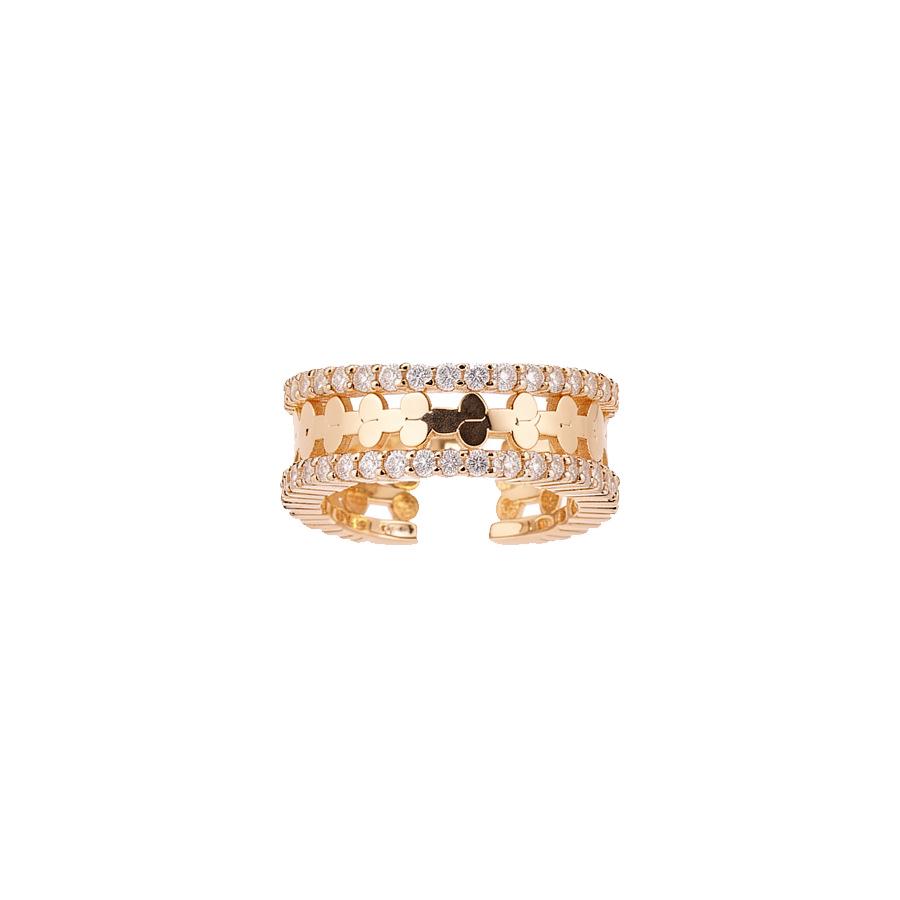 14K Gold Plated Luxury Zircon Double Layer Open Ring for Women