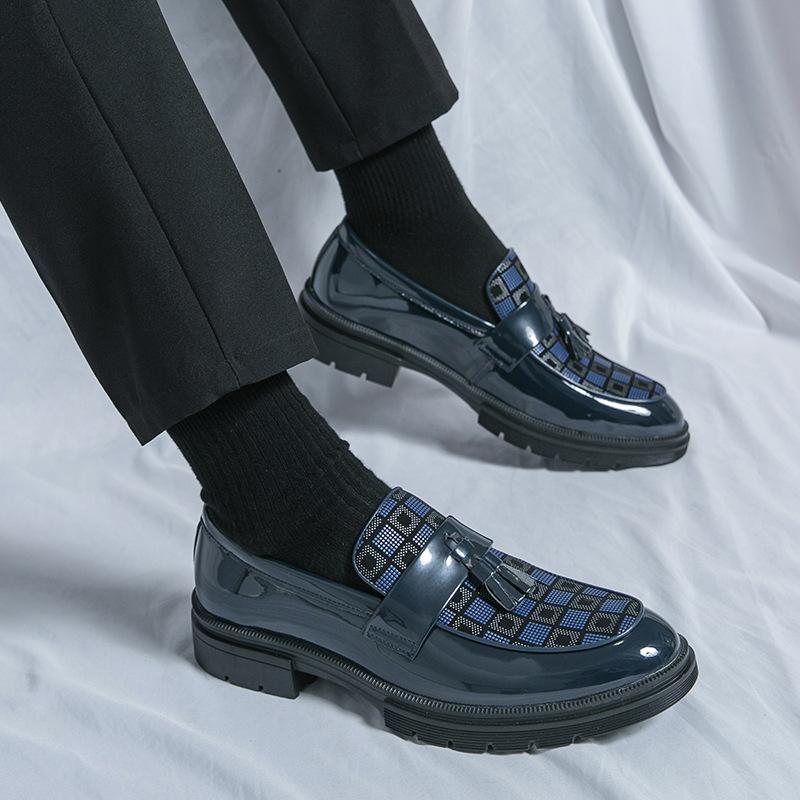 Large Size 46 Fringed Patent Leather Glossy Men's Casual Fashion Leather Shoes Business Dress Groom Wedding Shoes