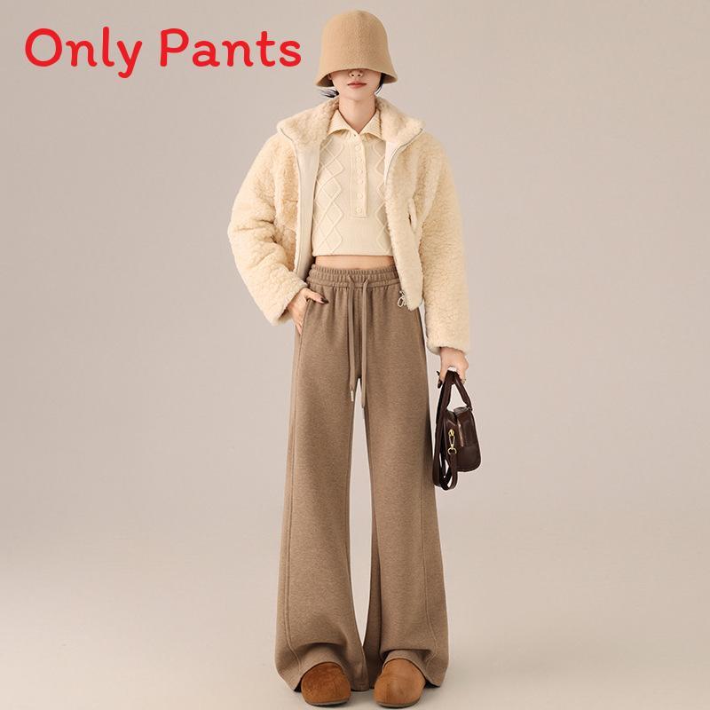 Winter Wool Cashmere Blend High Waist Wide Leg Pants For Women With Pockets And Drawstring