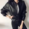 Frühling Herbst Koreanisch Elegant PU Leder Cropped Baseballjacke Locker Reißverschluss Biker Mantel Top