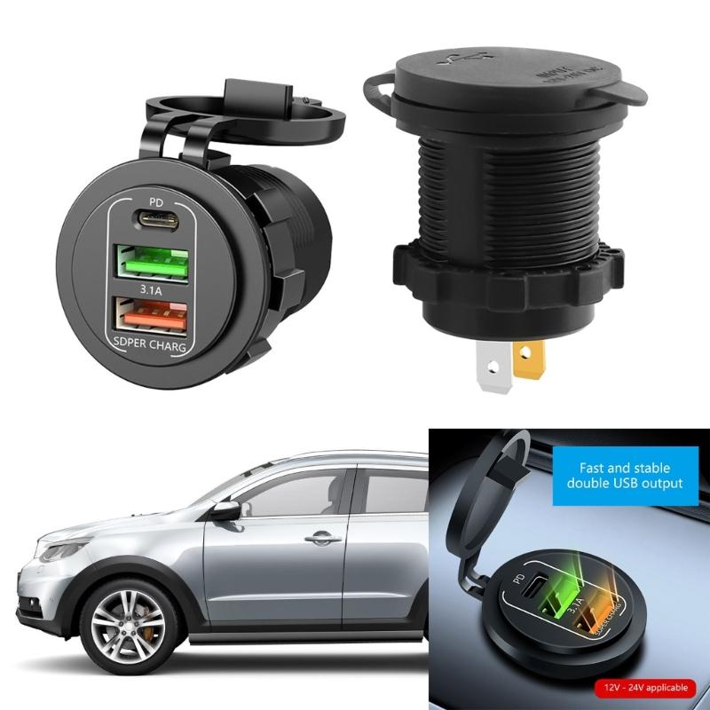 Double PD QC3.0 Car Power Outlet Adapter 4 USB Ports 83W Output Plastic Adapter Suitable for Trucks Boats Motorcycles