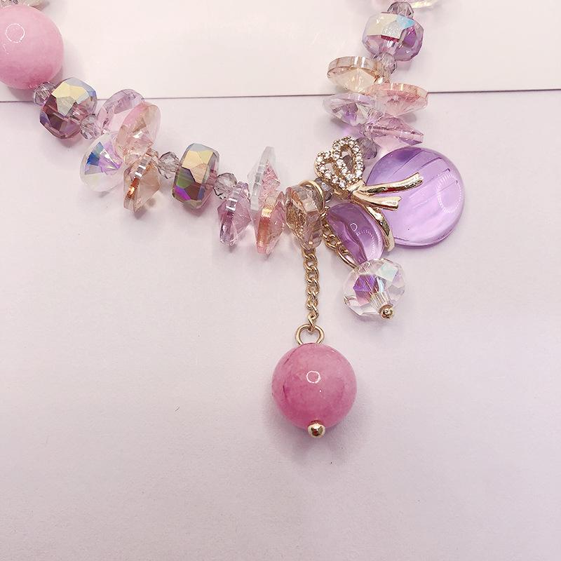 New small fresh pink stone crystal  women's simple color  elastic design  jewelry gift
