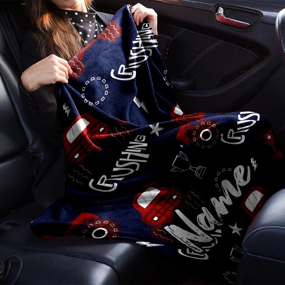 Custom Name Truck Theme Printed Blanket - Perfect for Couch, Bed, Travel & Outdoor Use | Machine Washable, Cozy & Durable.