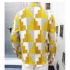 Youth Trendy Geometric Plaid Shirt for Men's Spring and Autumn Square Neck Long Sleeved Thin Button Cardigan Fashion Casual Tops