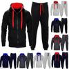 Set Mens Tracksuit Fleece Zip Hoodie Topsbottoms Joggers Gym Jogging Contrast