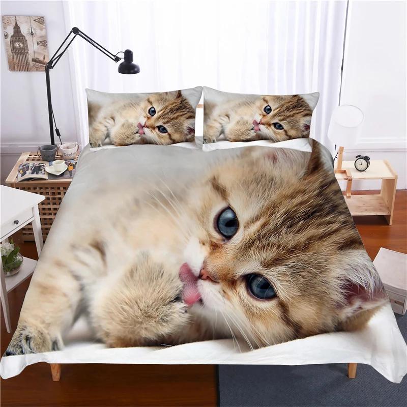 Super Cute Kitten Kids Bedding Set Kawaii Girl Quilt Cove King Queen Size Cute Cat Animal 3pcs Polyester Duvet Cover (No Sheet)