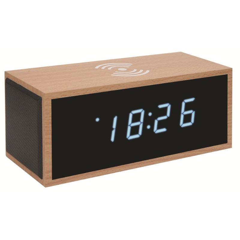 Bluetooth-Lautsprecher Kabelloses Laden Digitaluhr Holzspiegeluhr Bluetooth-Audio Elektronischer Wecker Kabellose Ladeuhr