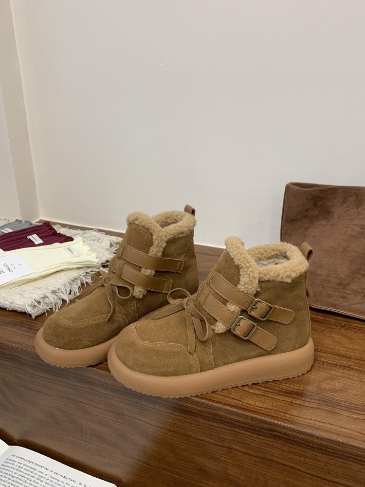 

Retro short boots 2025 new retro velvet thermal Birkenstocks flat women s thermal cotton shoes 39 світло-коричневого кольору