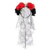 Skull Skeleton Hand Veil Headpiece with Dark Series Flower For Halloween Costume And Themed Photoshoots Wear