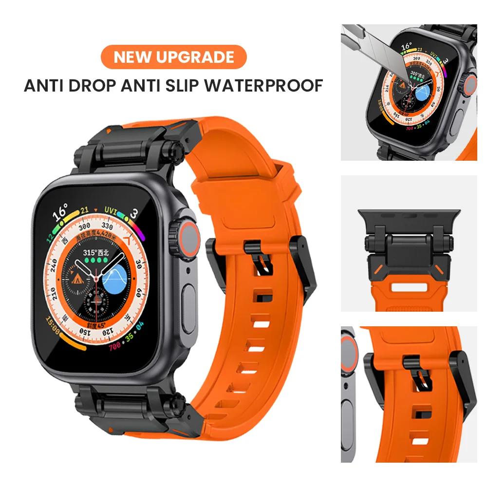 Silicone strap+protective case compatible for Apple Watch Ultra2 49mm 44mm 45mm 41mm 40mm for IWatch series 9 8 7 6 SE 5 4 3 2 1