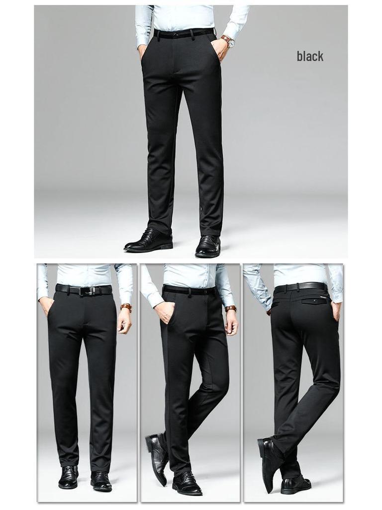 Romon Men's Fleece-lined Straight-leg Casual Pants - High Elastic, Iron-free, Thickened for Autumn/Winter.