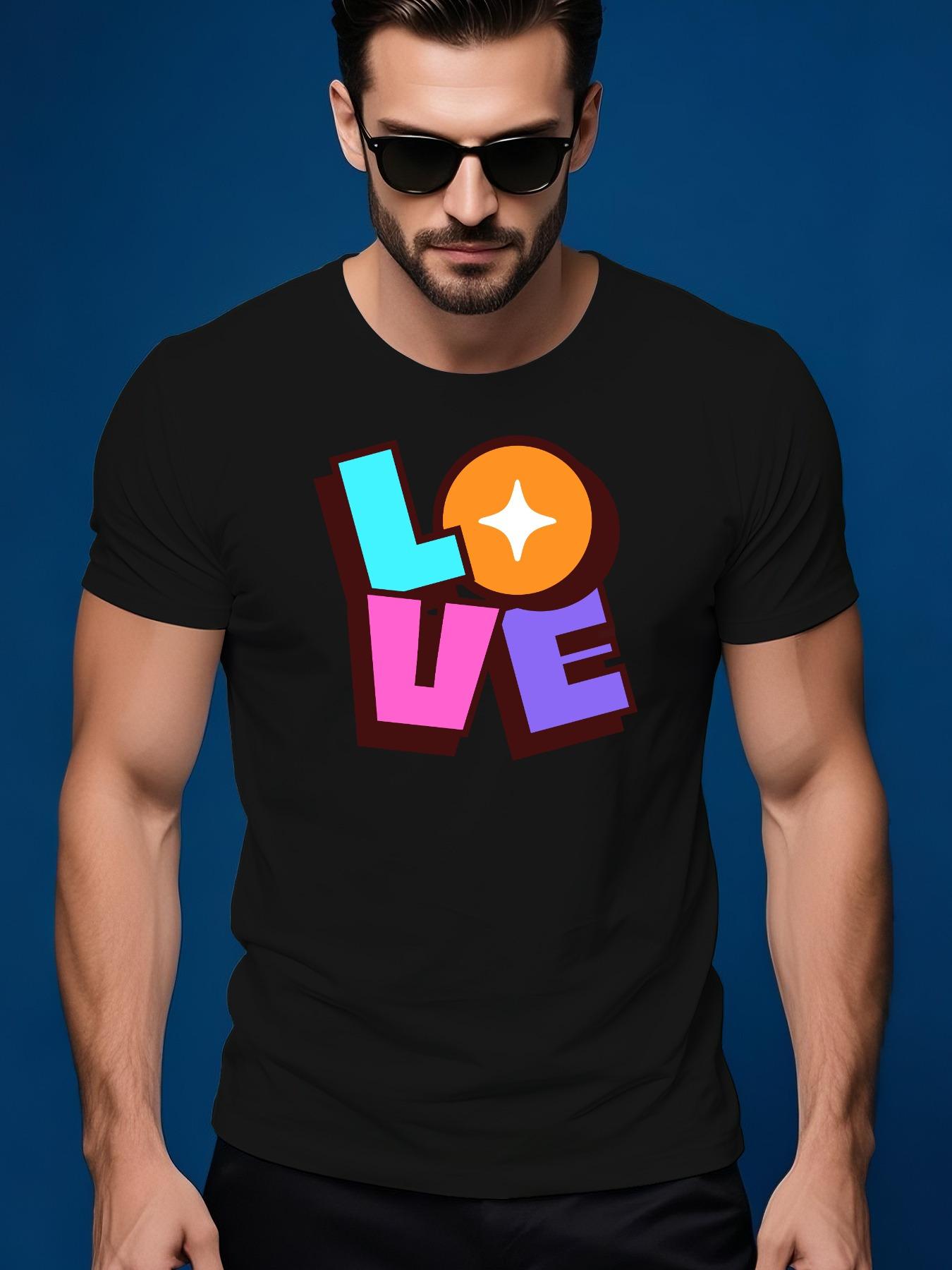 Summer Graphic Tshirt - Bold LOVE Print with Colorful Stars XXL