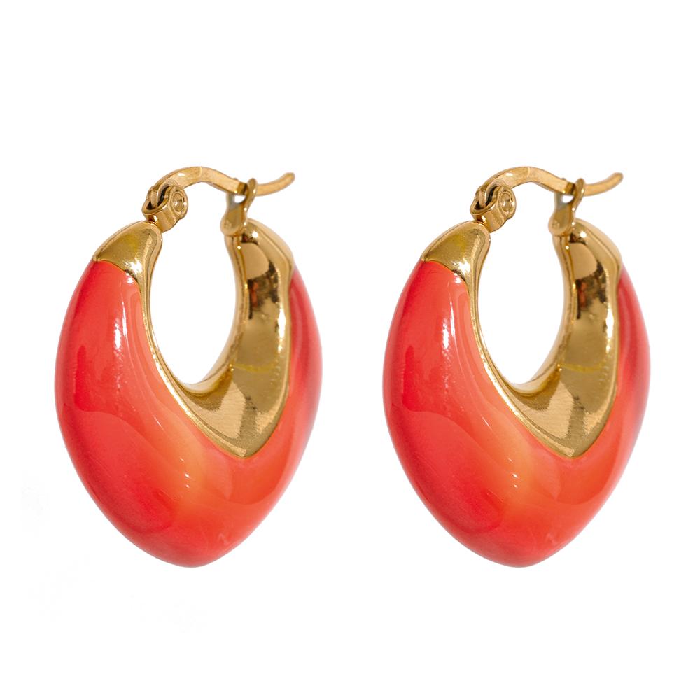

Yhpup Multicolor Enamel Stainless Steel Geometric Chunky Hoop Earrings Women Stylish Metal Waterproof Summer Party Jewelry