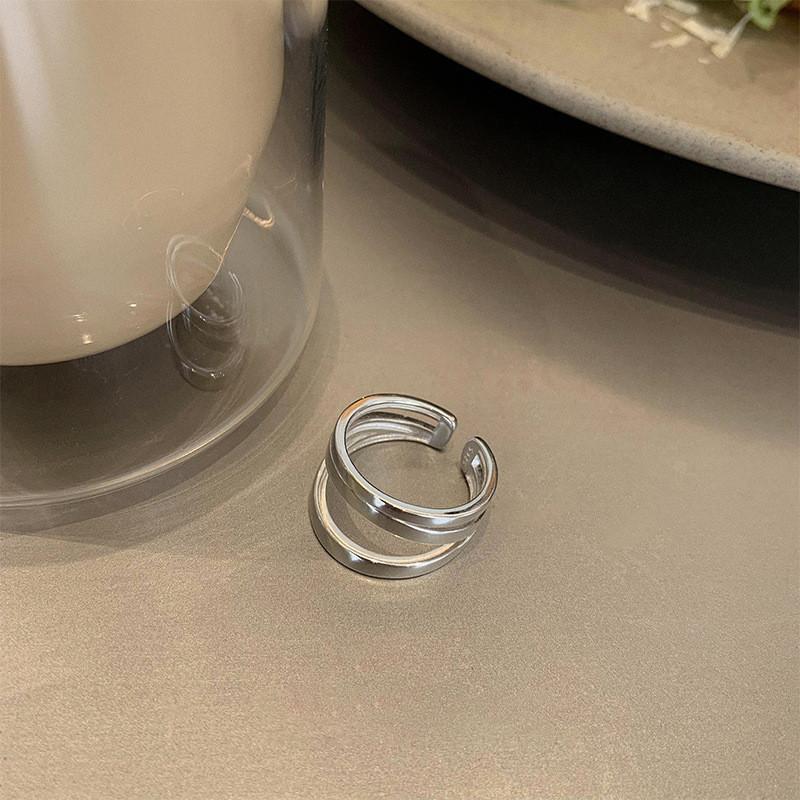 Exquisite Geometric Layered Design Ring In 925 Sterling Silver For Women Trendy
