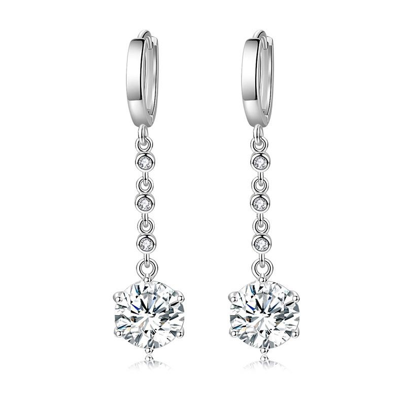 

925 Sterling Silver Blue Crystal Long Drop Earrings for Women Fashion Wedding Jewelry Gifts белый