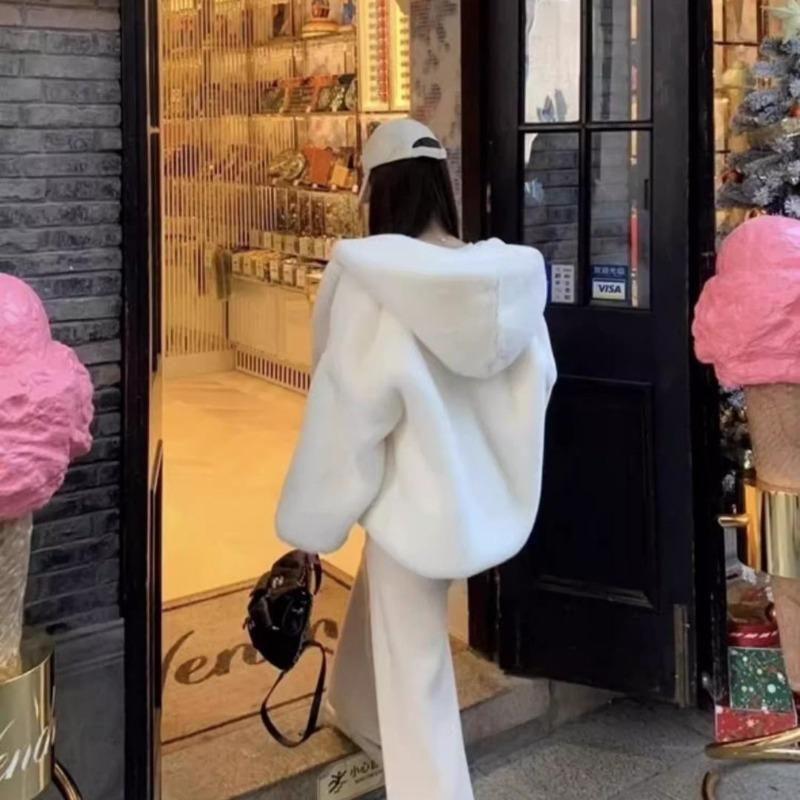 

Богатая дочь шуба женская осень и зима ощущение капюшон свободный утолщенный нежный уменьшающий возраст топ пушистая шуба L