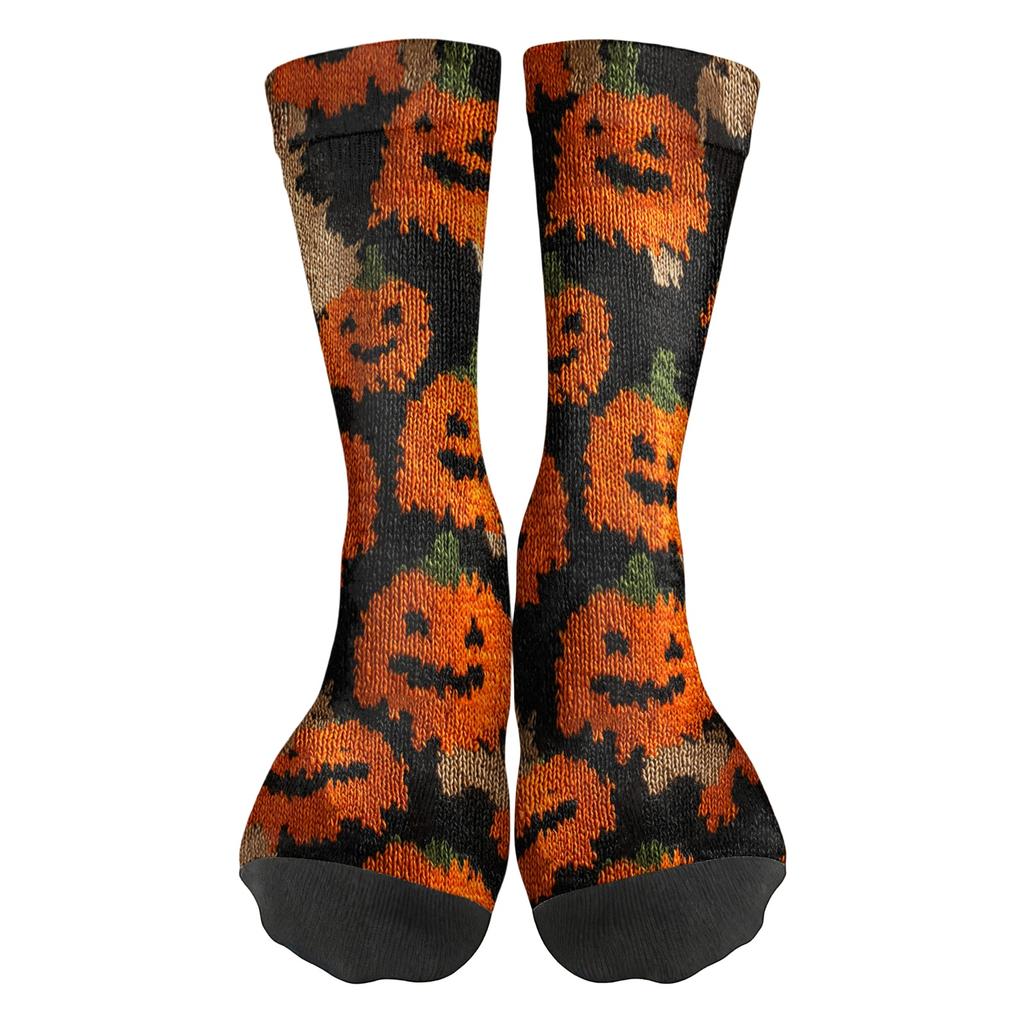 Unisex Breathable Mid-Calf Socks Halloween Patterned Comfortable Stretch Crew Socks Suitable for Daily Wear and Seasonal Use