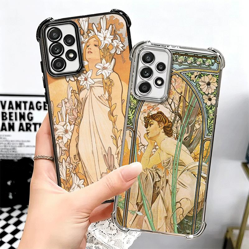 Vintage Alfons Mucha Primavera Plating Phone Case For Samsung A17 A07 A37 A57 A16 A56 A15 A55 A14 A54 A13 A53 A26 A36 A25 A35 A2