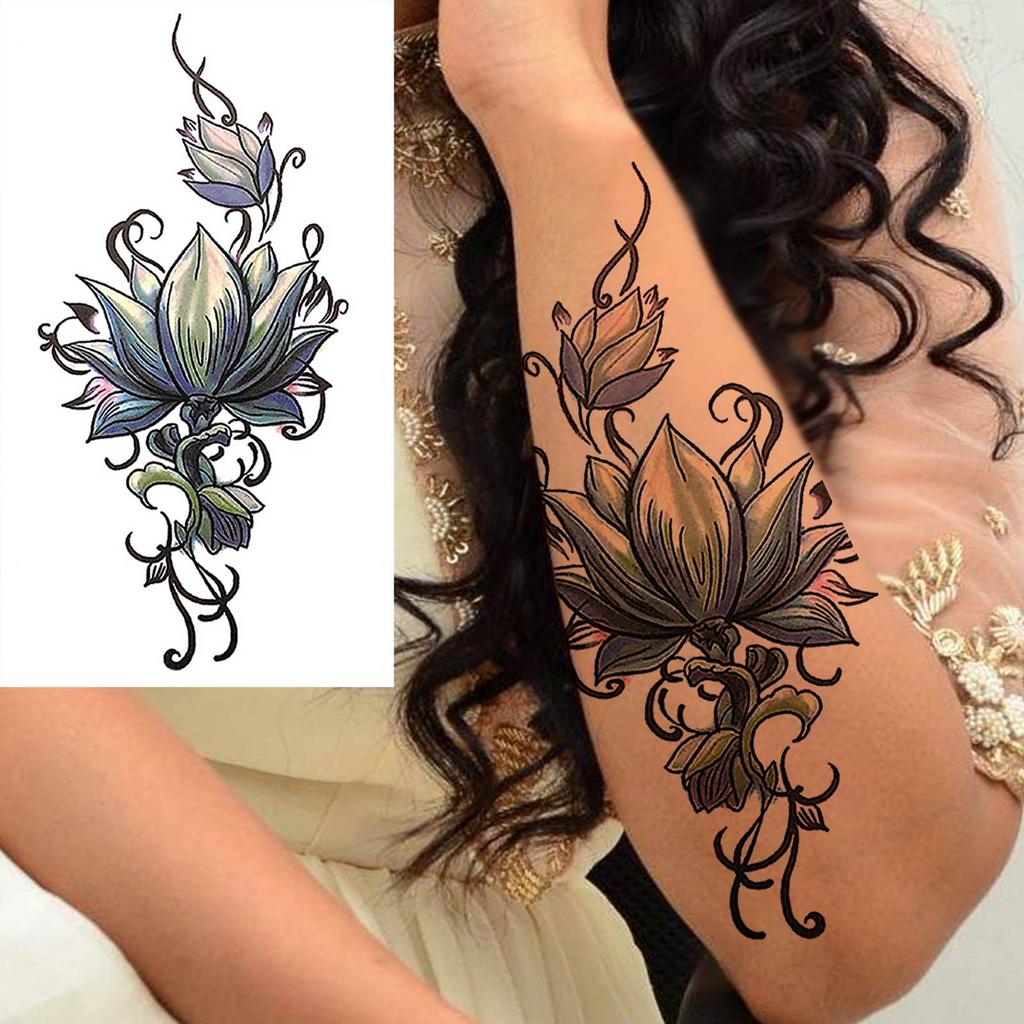 1 Sheet Black Henna Mandala Fake Jewels Temporary Sleeve Tattoos For Women Girls Forearm Waist Chest Back Tattoo Sticker Decal