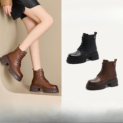 Buty na grubej podeszwie Buty na wysokim obcasie Uniwersalne Letnie Buty dla Kobiet Sznurowane Botki za Kostkę i Botki na Grubym Obcasie